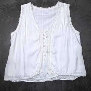 Aritzia Little Moon Boardwalk Top XS V-neck Sleeveless Front-tie Lace Trim Modal